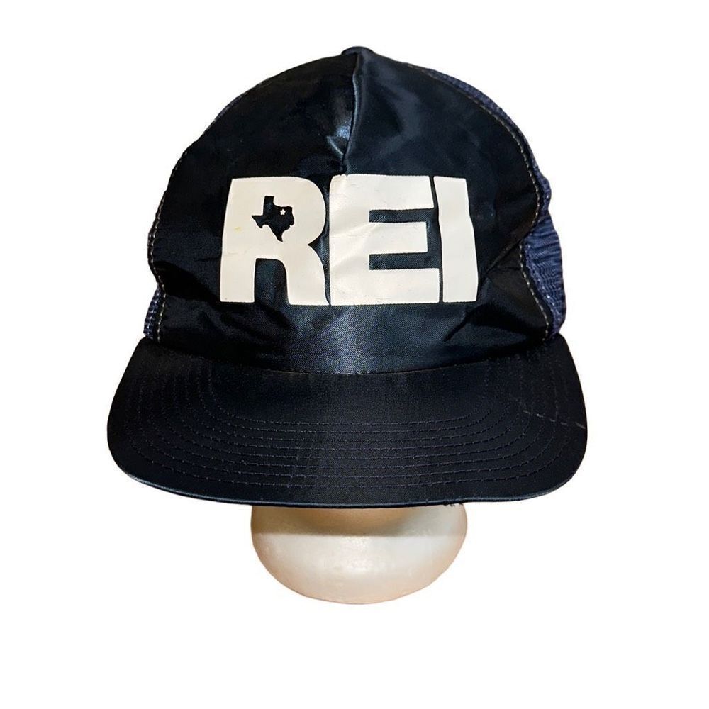 Rare Vintage REI synthetic navy blue Hat snap Back Made in USA outdoor industry
